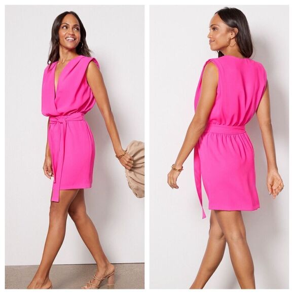 Amanda Uprichard Lamarca Dress Large L Hot Pink Crepe Tie Waist - Picture 1 of 5